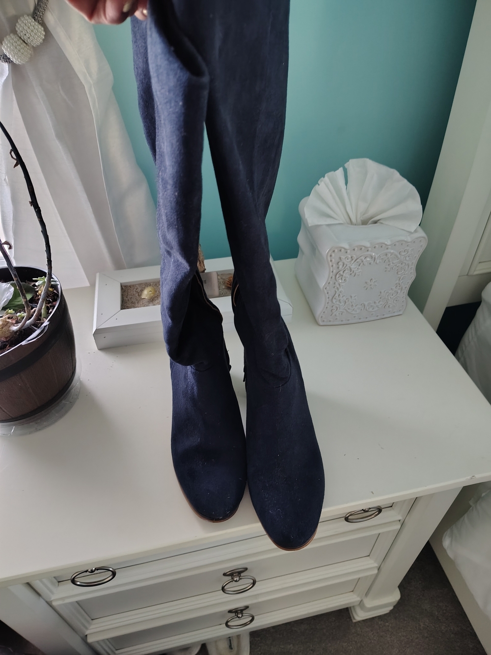 Women's Navy Stretch Knee-High Boots Sz. 8.5